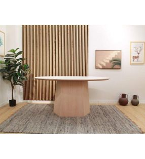 Table ovale Hexa avec pied central en bois et plateau blanc, noir.. - 5