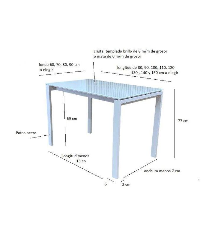 Mesa fija con encimera de cristal templado Aura en blanco, negro...  - 10