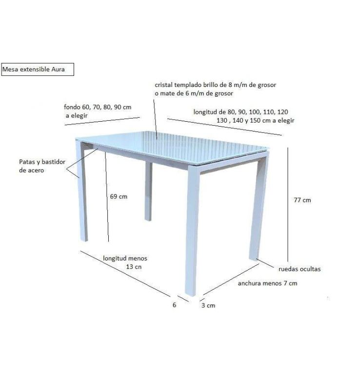 Table extensible Aura avec plateau en verre trempé et design moderne  - 15