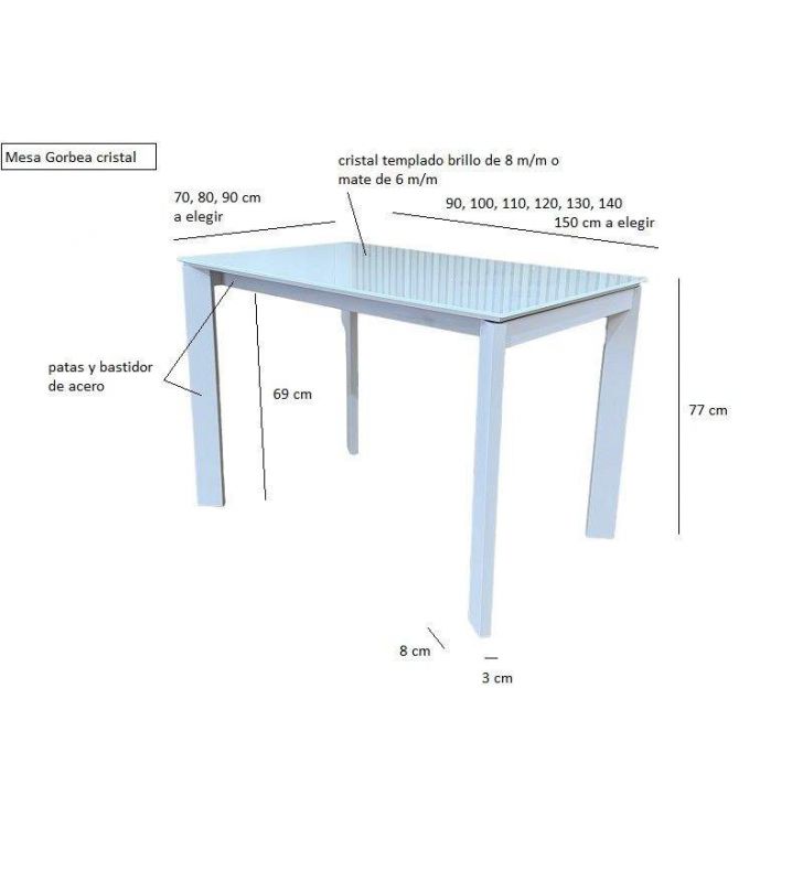 Table fixe multi-tailles avec plateau en verre et pieds en métal Gorbea  - 10