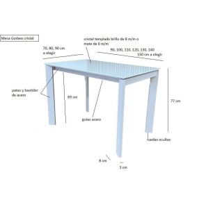 Table extensible avec plateau en verre Gorbea avec pieds en métal  - 15