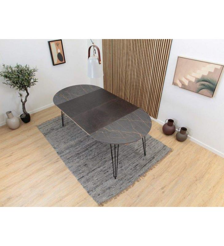 Beti, table ronde extensible de style industriel et comptoir en Dekton  - 4