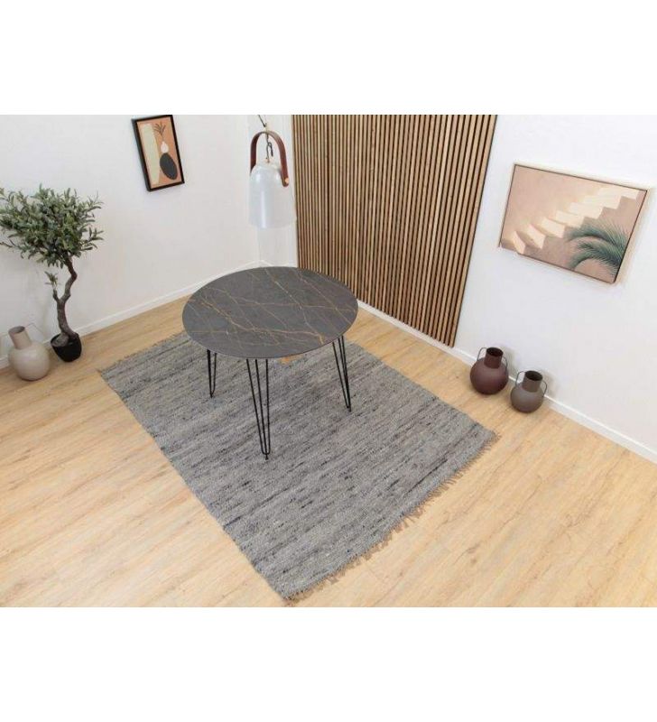 Beti, table ronde extensible de style industriel et comptoir en Dekton  - 8