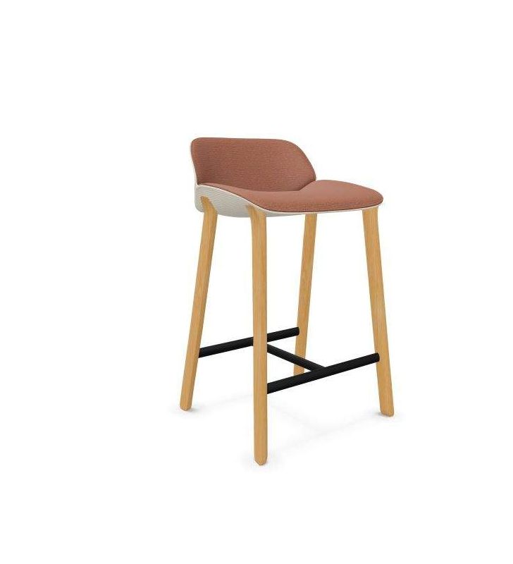 Tabouret haut Nuez avec 4 pieds en bois et assise rembourrée Andreu World  - 6