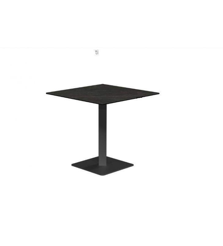 Table carrée Ibero Cancio avec plateau en céramique et pied central  - 1