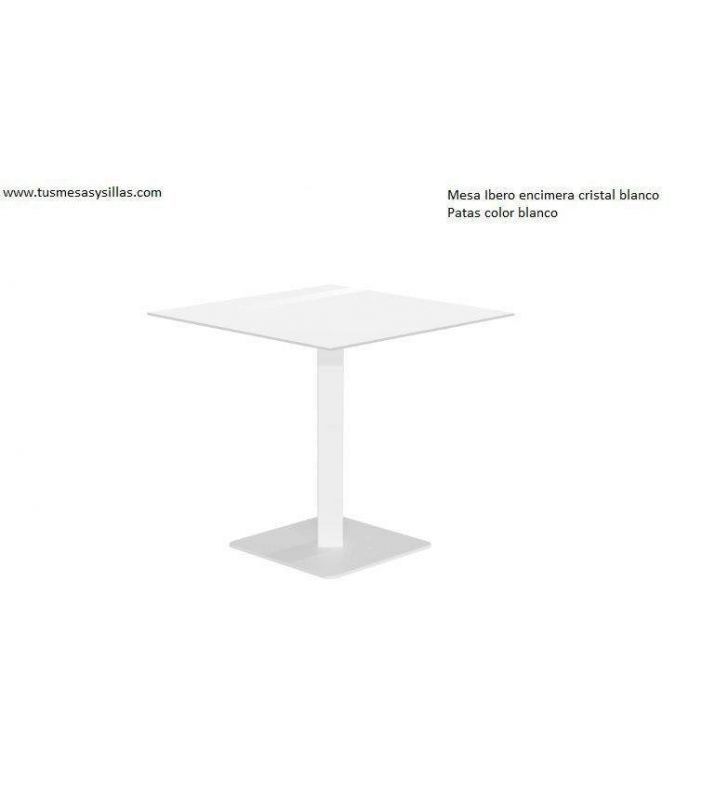 Table carrée Ibero Cancio avec plateau en céramique et pied central  - 7