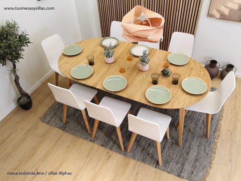 BIGMAII Table de salle à manger ronde moderne en bois de pin