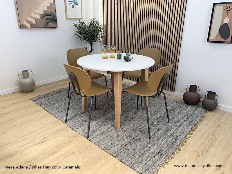Mesa redonda extensible hasta 3 metros para 12 - 14 personas de estilo  nórdico en blanco y madera 