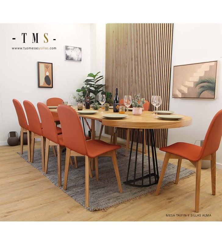 Table à manger Taifin, extensible et pied en métal