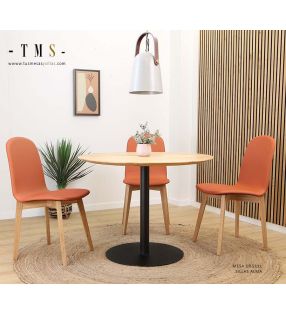 Table ronde 80, 90 y 100 cm cm avec plateau en bois de chêne massif de style nordique  - 3