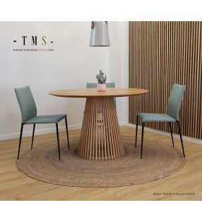 mesa extensible madera maciza pie central en palillería