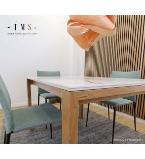 table à manger rectangulaire en bois massif et Dekton