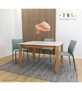 Mesa extensible Lauri con encimera de dekton y patas en madera maciza  - 4