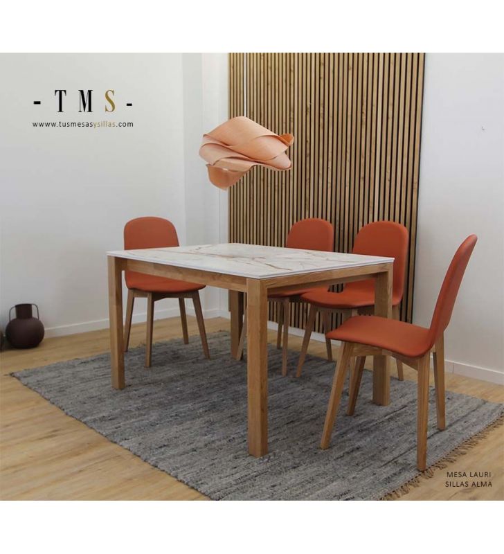 Mesa rectangular fija de comedor en madera y Dekton