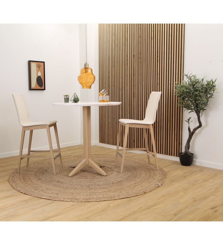 Table haute ronde Alantra en bois et plateau laqué ou marbre  - 2