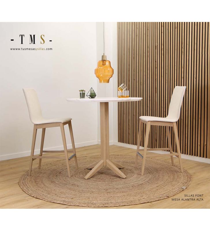 Mesa alta redonda Alantra en madera y encimera en Cover