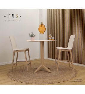 Table haute ronde avec pied central en bois massif