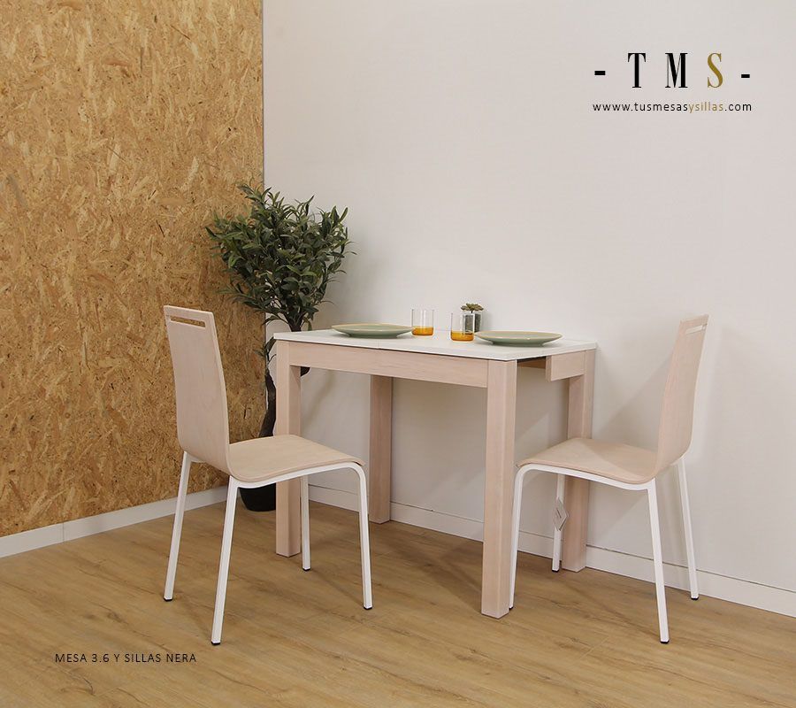 Mesa salón comedor en madera tono nogal y patas de metal FLAVIA