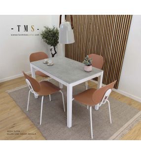 table-à-manger-comptoir-dekton-blanc-pied-métallique