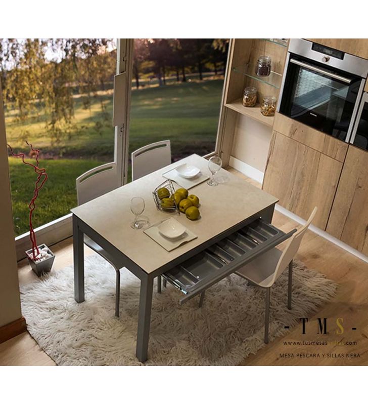 Mesa cocina extensible barata con cajón cubertero Menta para cocina