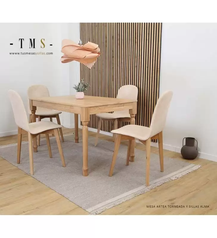 Table extensible Artea avec pieds tournés et bois de chêne naturel  - 1