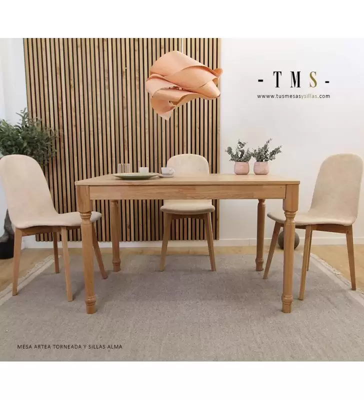 Table extensible Artea avec pieds tournés et bois de chêne naturel  - 2