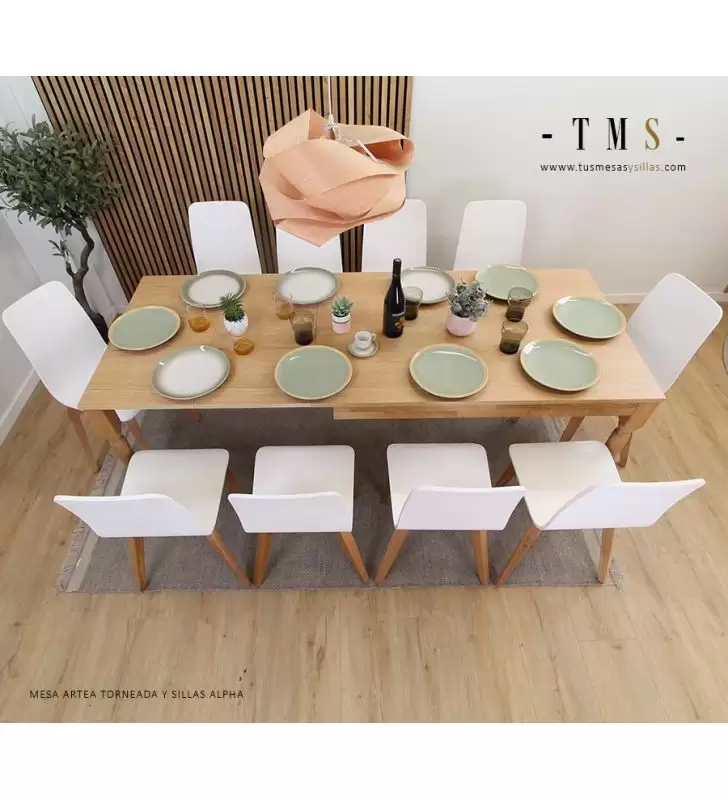 Table extensible Artea avec pieds tournés et bois de chêne naturel  - 5