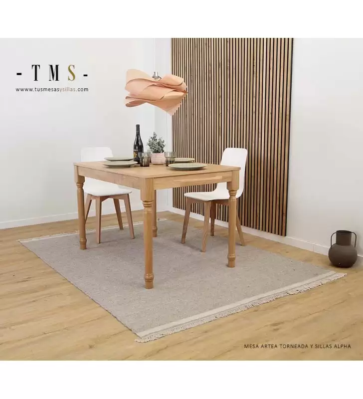 Table extensible Artea avec pieds tournés et bois de chêne naturel  - 6