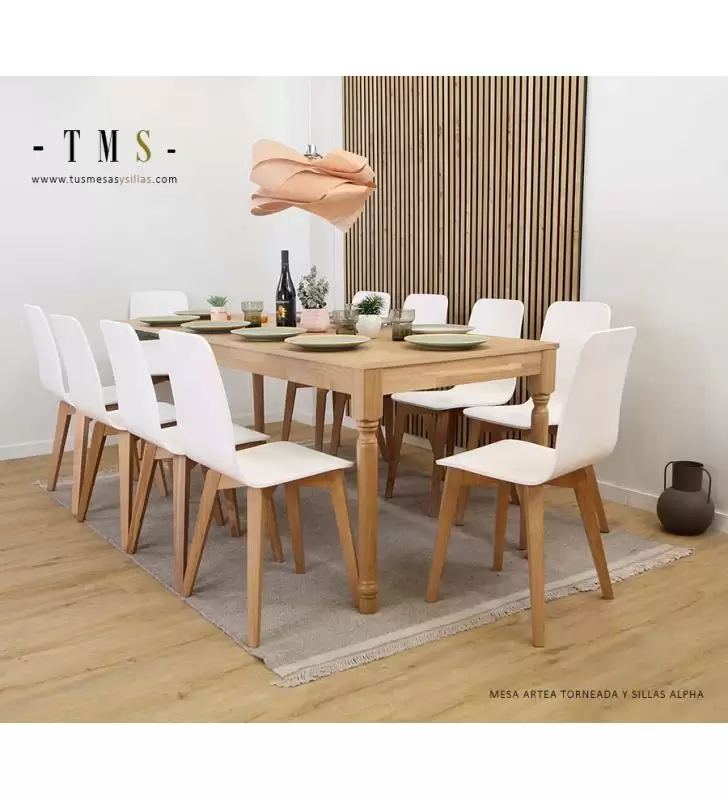 Table extensible Artea avec pieds tournés et bois de chêne naturel  - 8