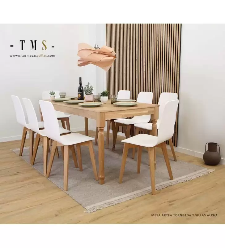 Table extensible Artea avec pieds tournés et bois de chêne naturel  - 5