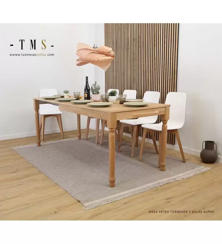 Table avec pieds tournés extensibles et bois de chêne naturel Artea  - 8