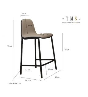 Taburete alto Moly tessuto con respaldo en 2 colores y patas metálicas - 10