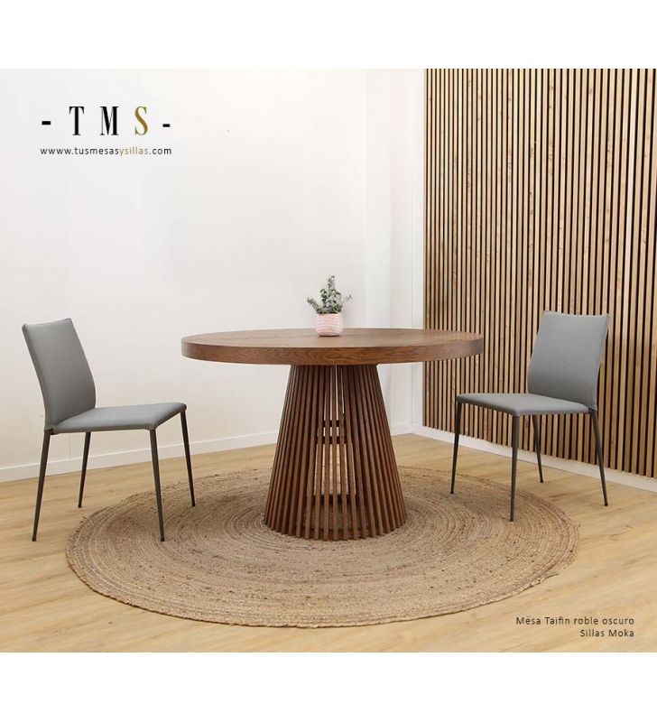 table-à-manger-ronde-couleur-chêne-foncé
