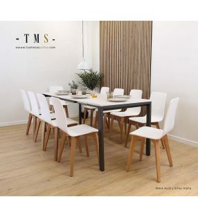 Mesa-extensible-de-cocina-con-pata-metálica-deslizante-para-12-personas [Foto real]