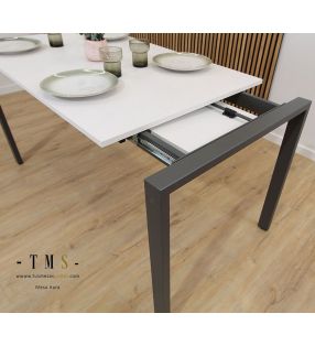 Detalle-de-la-extensión-de-la-mesa-Aura-con-guías-de-acero