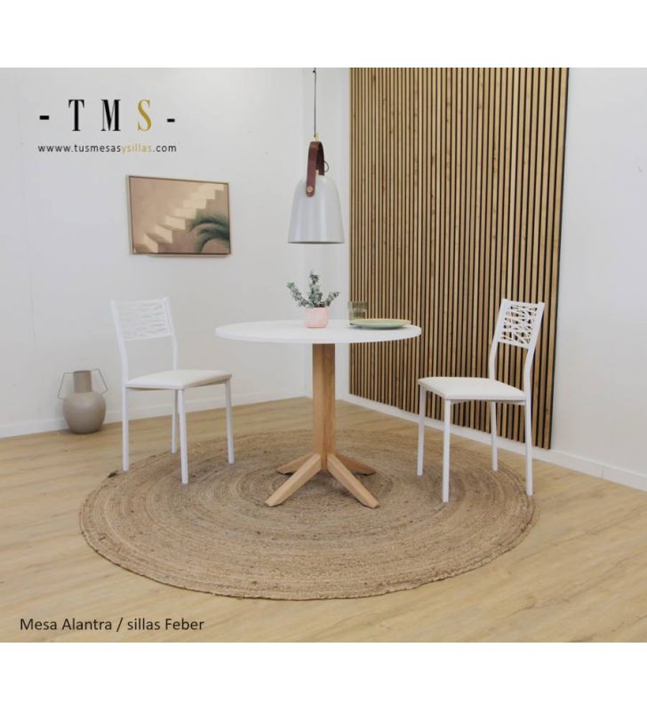 Table ronde en bois massif Alantra avec pied pour cuisine ou salle à manger  - 7