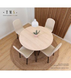 table-ronde-bois-clair-métal