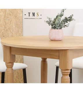 Mesa redonda extensible clásica Atxea con patas de madera de roble o haya - 4