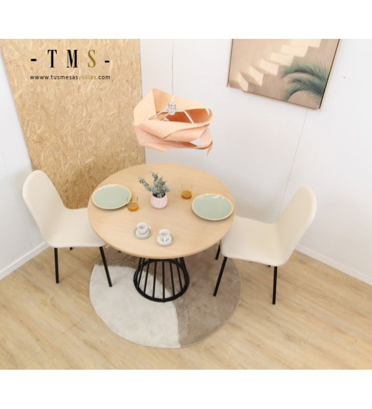 table ronde avec base centrale en tiges blanches, bois de chêne Burdiña  - 5