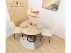 mesa redonda con pie central de varillas en blanco, madera roble Burdiña  - 5
