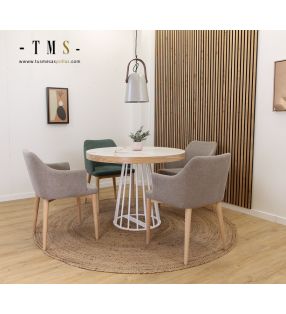 copy of Table ronde extensible Taifin avec pied central coulissant et plateau épais  - 1