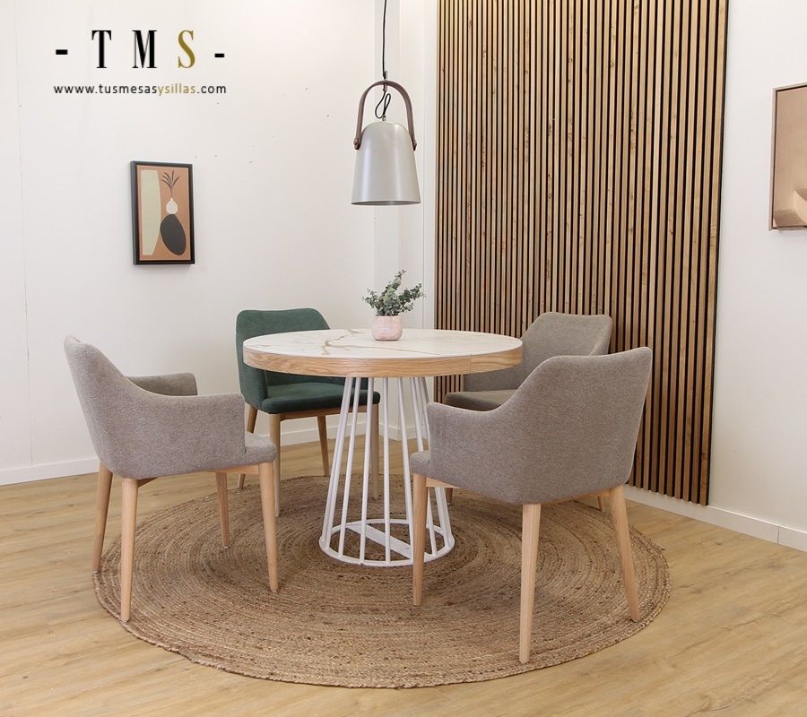 Mesa redonda extensible Taifin con pata de metal y encimera Dekton - 1