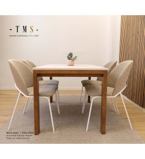 Table-nordique-en-chêne-foncé-et-comptoir-en-Dekton-Nilium