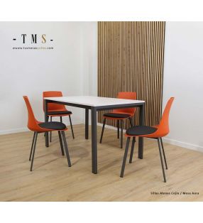 silla-color-teja-pata-negra-cojín-tapizado-vinílico