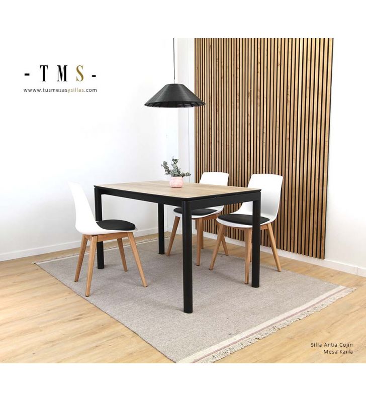 Assise de chaise Antia enveloppée de polypropylène, pieds et coussin en bois  - 4