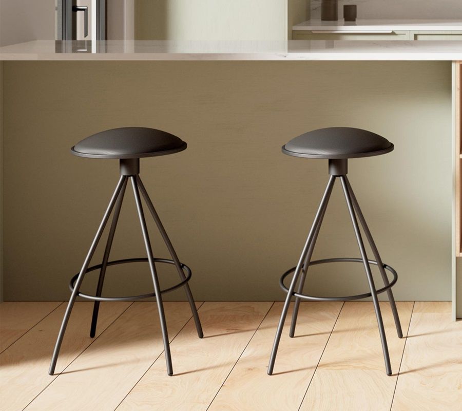 Taburete alto Manbo de Cancio con asiento redondo y patas metalicas - 2