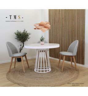 mesa-redonda-con-encimera-en-Dekton-y-pata-central-metálica-blanca