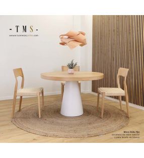 mesa-fija-de-comedor-con-encimera-en-roble-natura-y-pata-de-madera-maciza-lacada-en-blanco