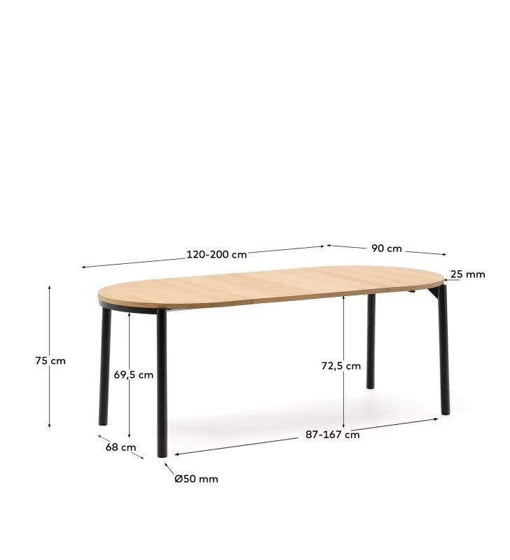 Table ronde extensible Montuiri avec pied rond de style scandinave  - 16