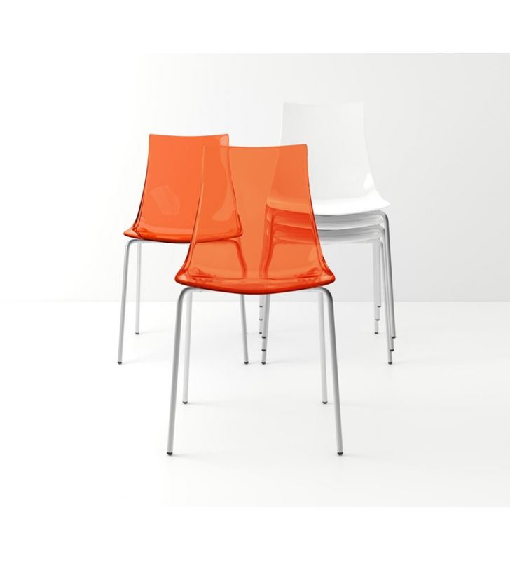 Chaise de cuisine Yanky par cancio design italien et assise transparente, blanc, orange..  - 6